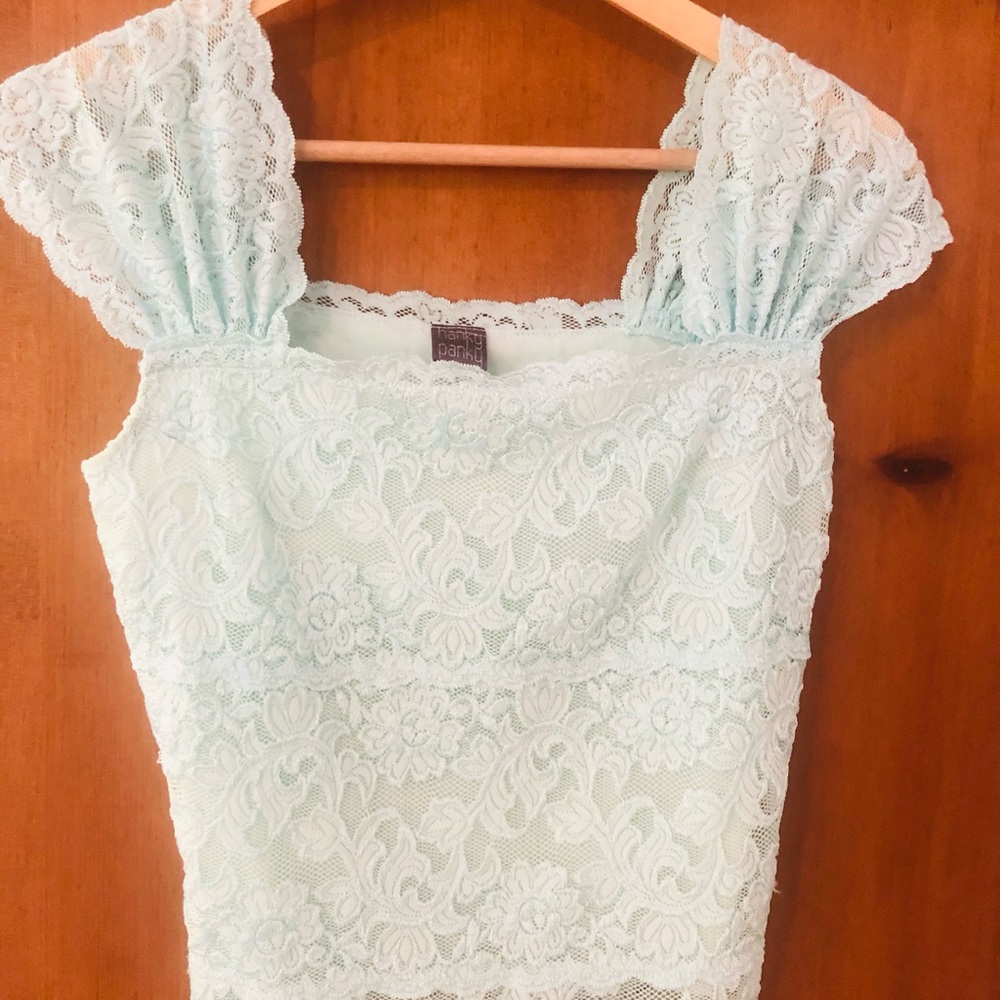 Hanky Panky Light Aqua Blue Lace Top - vintage 90’s